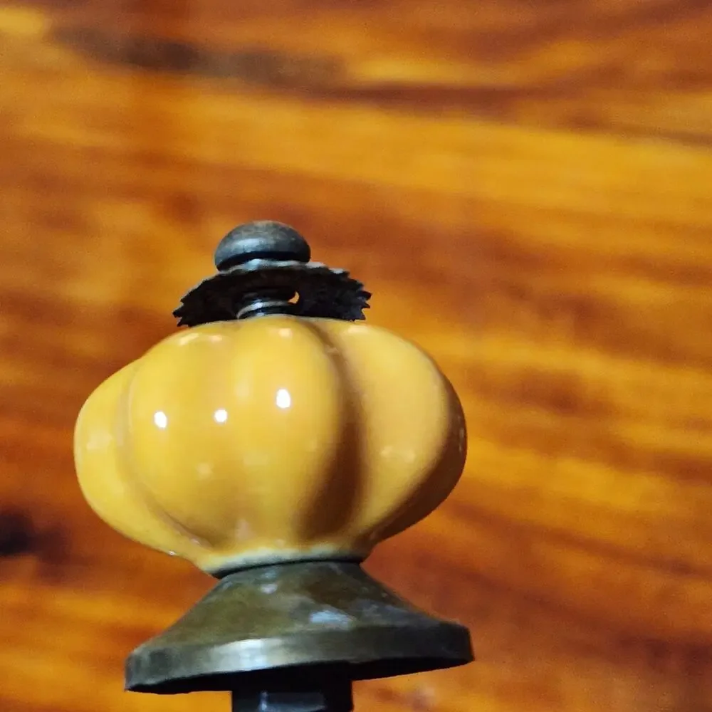 4 Light Orange Ceramic Melon Knobs Vtg Drawer Pulls Cabinet DIY Dresser Vanity